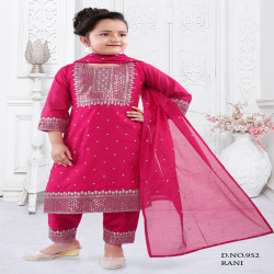 Girls Festive Embroidered Salwar Suit with Dupatta